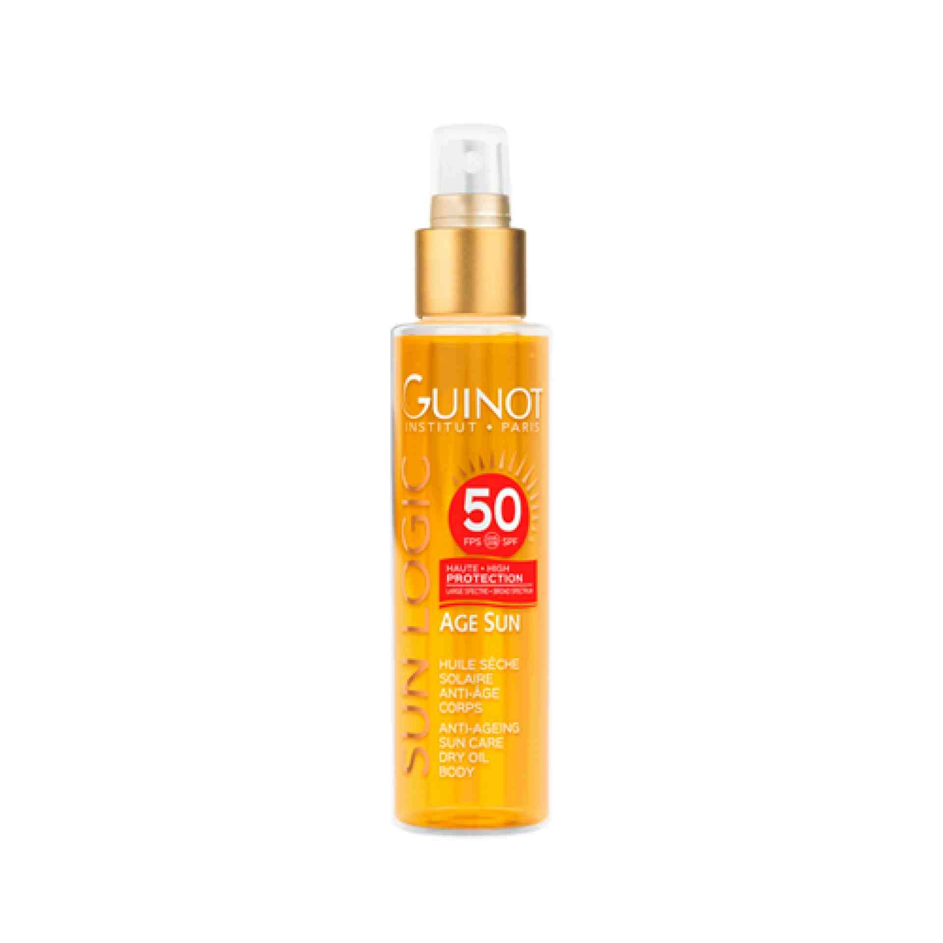 Age Sun Huile Seche Solaire Anti Age Corps SPF50 | Aceite Solar 150ml - Sun Logic - Guinot ®