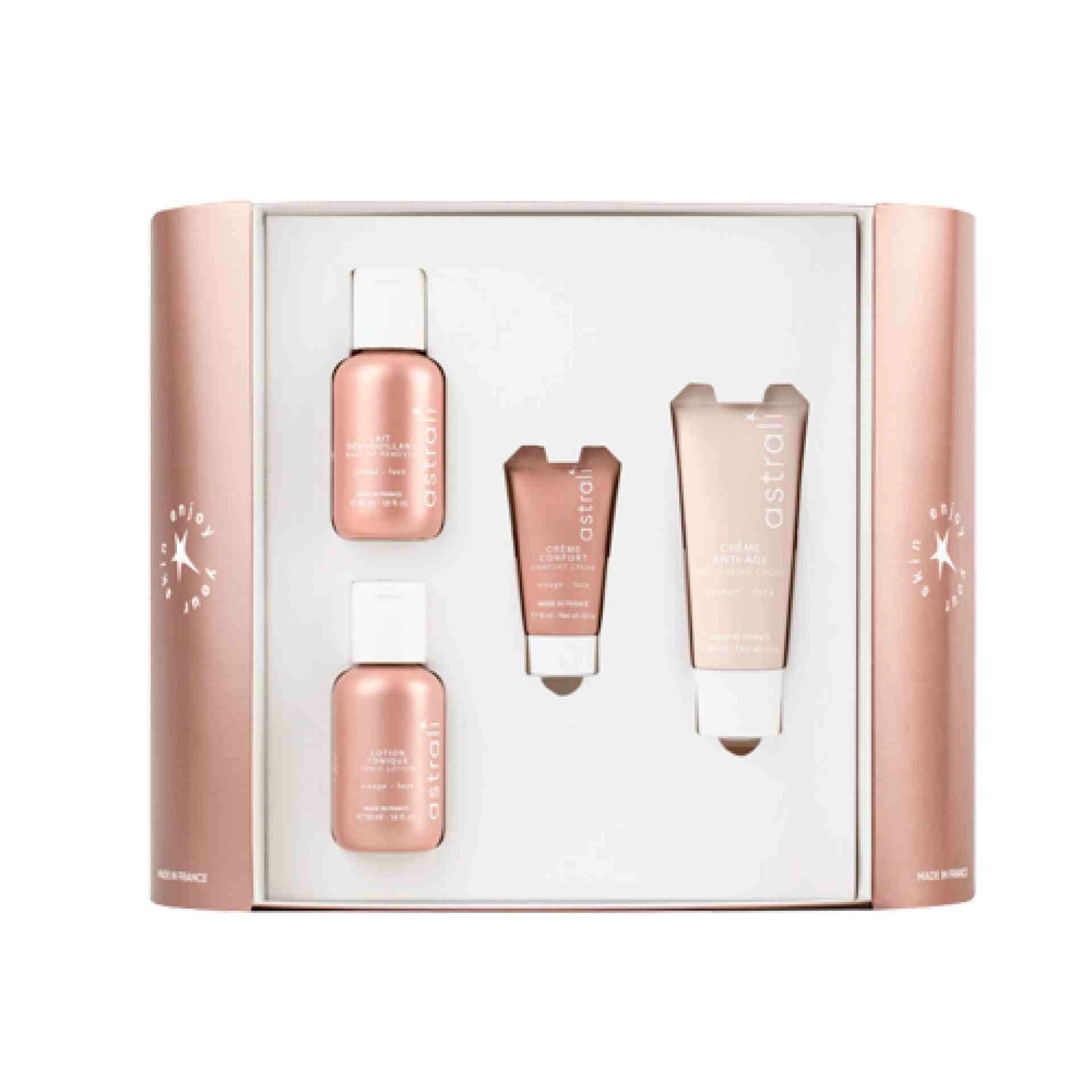 Coffret Visage Anti Age | Estuche facial antiedad: Leche desmaquillante + Loción tónica + Crema antiedad + Crema confort - Astrali ®