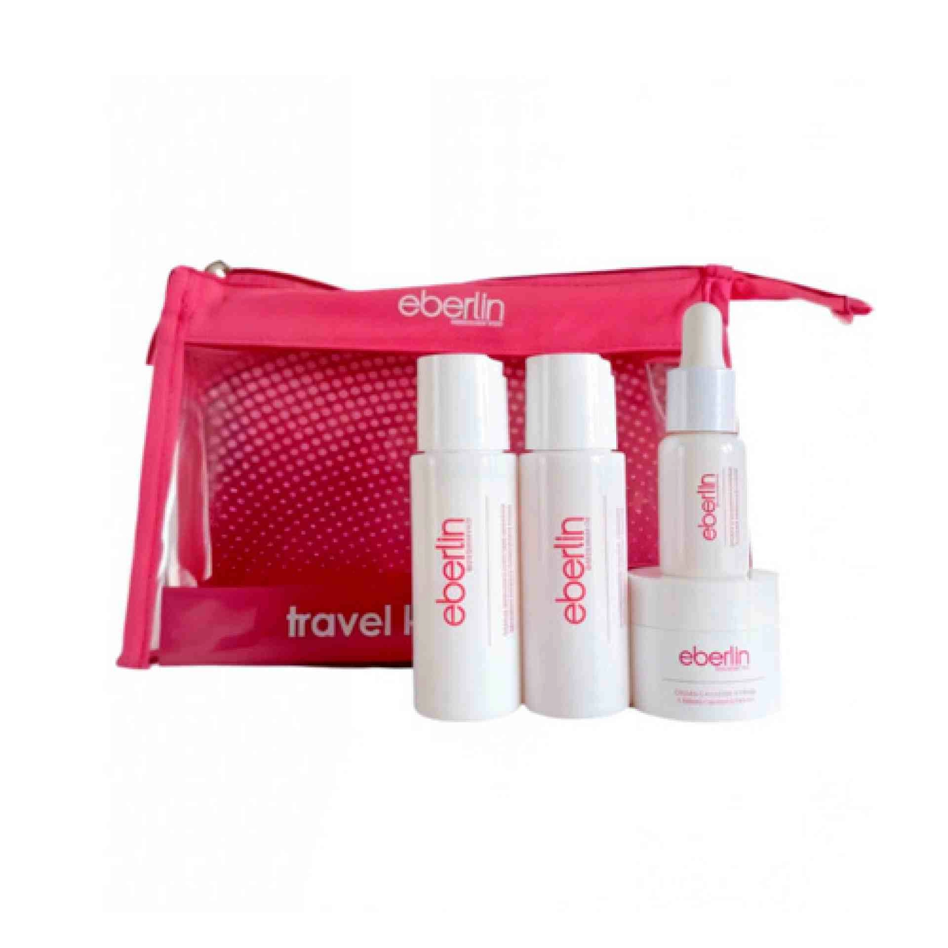 Travel Kit Sensitive | Fluido D. Sensitive 50ml + Loción Hydra Global Sensitive 50ml +  Sérum Calming 15ml + Crema Calming 15ml - Eberlin ®